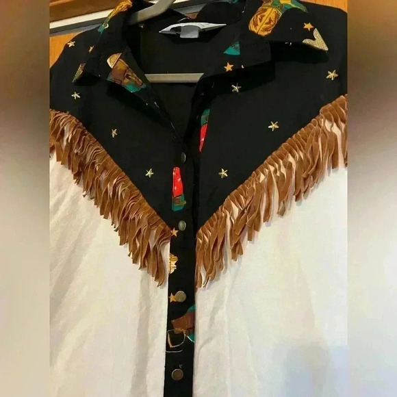 Vintage Lilia Smitty Fringe western gold detail shirt M - Picture 3 of 6
